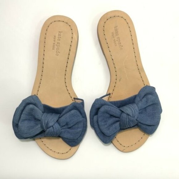 New Kate Spade New York Sasha Slide Bow Front Sandals Blue Denim 7 - Picture 9 of 12